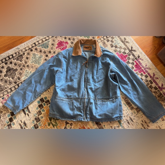 Chico's Jackets & Blazers - Chico's Denim Blue Jean Jacket with Brown Leather Trim